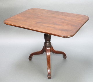 A 19th Century rectangular mahogany breakfast table with line inlay raised on pillar tripod supports 27"h x 36"w x 28"d 