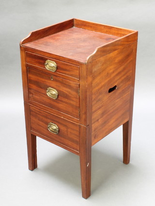 A Georgian mahogany tray top commode with three-quarter gallery fitted a drawer, cupboard and commode slide, raised on square tapered supports 34"h x 18"w x 18"d 