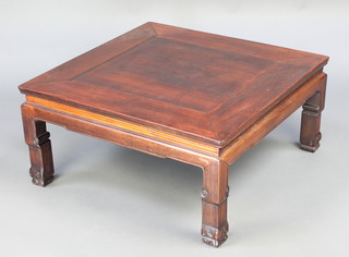 A square Chinese hardwood table, raised on square supports 14" x 29" x 29"