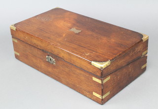 A Victorian rosewood and brass banded writing slope with hinged lid 6" x 18" x 10" 