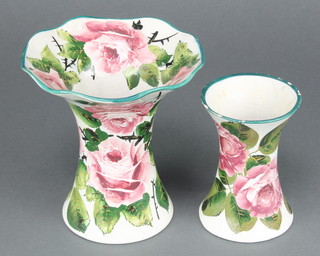 A Wemyss waisted vase with wavy lip decorated with roses 7" together with a small waisted ditto 4 1/2" 