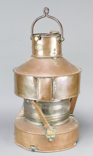 W Harvie & Co. 1884 patent copper and brass ships lantern, marked 1904 20" 