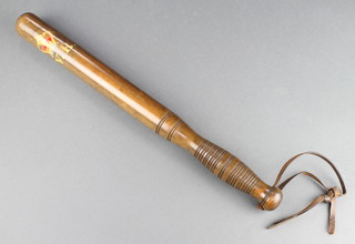 A Victorian turned and painted wooden Police truncheon with crowned VR cypher 17" 