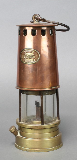 A Prima copper and brass miner's safety lamp 