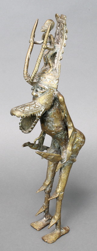 A Benin style bronze figure of a standing deity 15" 