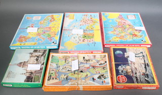 Six various Victory jigsaw puzzles - First Man on the Moon - complete, St Paul's Cathedral - complete, Industrial Life of England and Wales - compete, Industrial Life in Europe - complete and Zoo - incomplete 