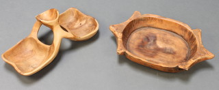 A Tribal Art wooden bowl in the form of a stylised turtle 21" x 13" together with a walnut 3 section dish 19" x 9" 
