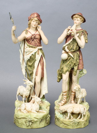 A pair of Royal Dux figures of a shepherd and shepherdess 15" 