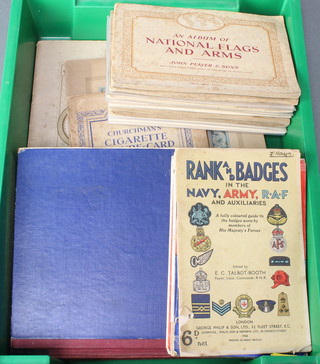 Nine Players cigarette card albums, a Churchman's do., Wills do. an album of Military coloured postcards etc 