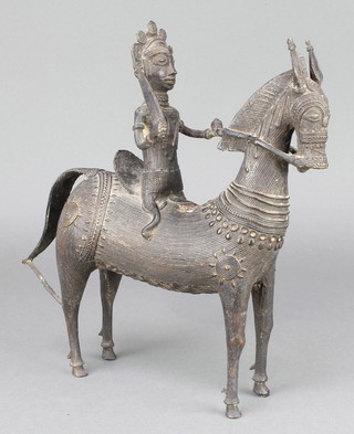 A "Benin" bronze figure of a mounted warrior 10" x 8" x 3" 