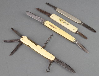 Brookes & Crookes, a 19th Century 6 bladed jack knife fitted 3 knives, a button hook, nail file and cork screw, together with 3 other pocket knives 