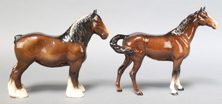 A Beswick figure of a horse - Swish Tail model no. 1182 brown gloss 8 3/4" and a Beswick Shire mare brown gloss no. 818 8 1/2" 