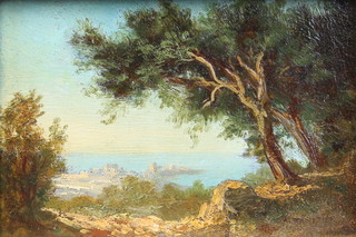 Tamizier, oil on board, Continental coastal study with distant buildings 2 1/2" x 4"  
