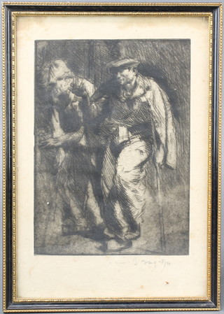 Frank Brangwyn, etching of 2 gentlemen, signed in pencil 10" x 7 1/2" 