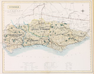 Map of Sussex by J & C Walker with coloured borders no.35 12 1/2" x 15 1/2" 