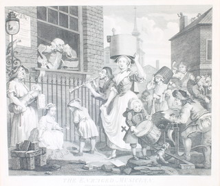 William Hogarth engravings "The Enraged Musician" 14 1/2" x 16 1/2" together with "The March to Finchley" 17" x 22" 