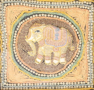 A pair of early 20th Century Indian bead and sequin panels of elephants 9" x 9" 