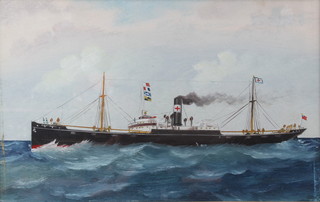 19th Century, gouache, unsigned, steamship, S S Erlesburgh, 7" by 11"