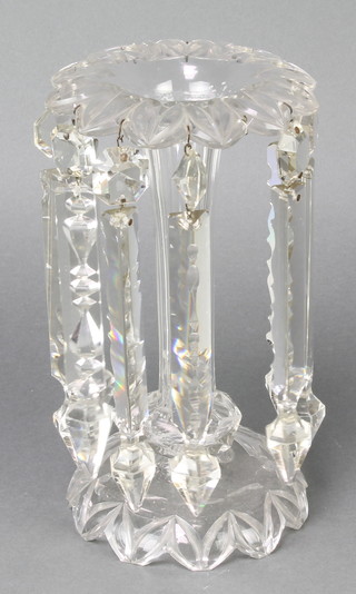 A Victorian clear glass lustre with faceted drops 10" 