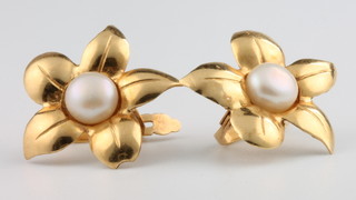 A pair of 18ct yellow gold pearl set ear clips 