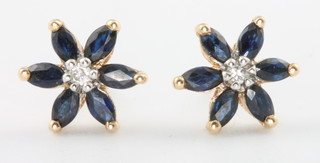 A pair of 9ct yellow gold sapphire and diamond ear studs 
