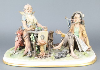 A Capodimonte limited edition group of 2 tramps and a dog cooking a chicken over a fire 14 1/2", no 204/300 decorated by Robert Brambilla  