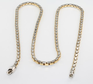 An 18ct 2 colour square link necklace 21" 27.3 grams