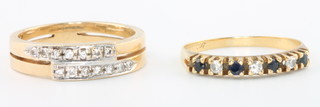 An 18ct yellow gold sapphire and diamond ring size L 1/2 and a 14ct yellow gold diamond set ring size L