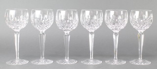 A set of 6 Waterford Crystal Lismore pattern hock wine glasses 7 1/2" 