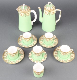 An Edwardian Royal Worcester coffee set comprising coffee pot, milk jug, 6 coffee cans and 6 saucers 