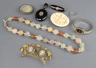 A Victorian oval pearl set brooch and minor costume jewellery