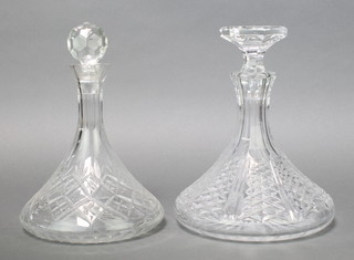 A ships decanter with hexagonal stopper 12", a mallet shaped ditto 12" 