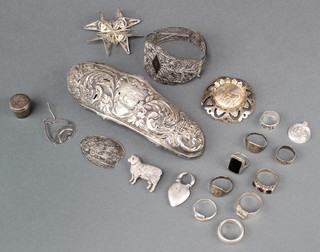 A sterling silver brooch in the form of a lamb and minor silver jewellery
