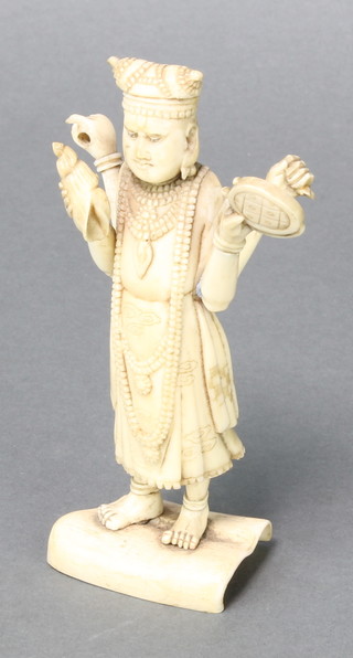 A 19th Century Indian carved ivory figure of Vishnu on a raised base 5" 