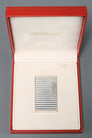 A gentleman's Dupont plated gas cigarette lighter 2 1/4" in original fitted box 