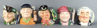 5 Royal Doulton character jugs - The Lawyer D6498 7", Golfer D6622 7", Robin Hood 7", The Walrus and Carpenter D6600 7" and Lumberjack D6610 7" 