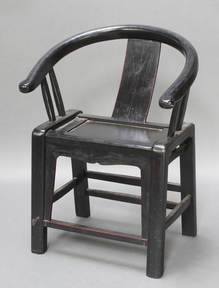 The Mandarin Collection, an ebonised Chinese slat back judgement chair with solid seat 