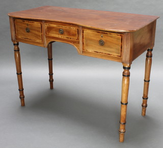 A 19th Century inlaid mahogany side table fitted 1 long and 2 short drawers on turned supports 32 1/2" x 42"w x 22"d 