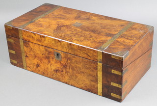 A Victorian walnut and brass banded writing slope the interior fitted 2 inkwells 7"h x 20" x 10"