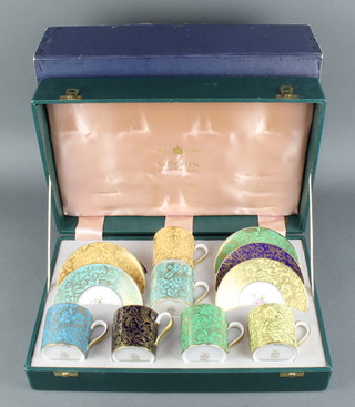 A cased set of 6 Minton coffee cups and saucers - Brocade pattern, complete with outer box 