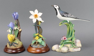 A Heritage Collection group - Snow Drops 7", do. Wild Daffodils and Primroses 7" and a Coalport Pied Wagtail no.245/750 10" 