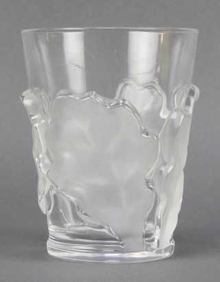 A Lalique tapered vase decorated with oak leaves, with etched mark 5" 