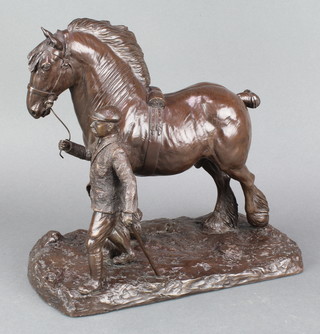 After Robert Donaldson, a limited edition  bronzed figure - Old Bob study of a heavy horse being walked 10" x 11" x 6, complete with certificate 