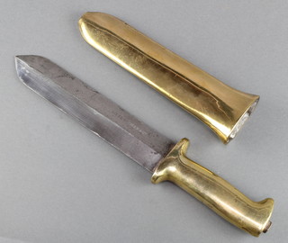 S Siebe Gorman & Co., a diver's knife with 8" double edge blade brass scabbard and handle