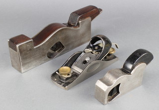 A steel bodied shoulder plane, a H Slater steel bodied bore nosed plane and a Stanley no. 91/2 steel thumb plane
