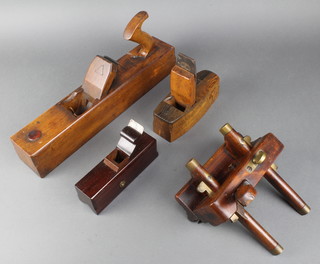 A large wooden jack plane, a brass mounted moulding plane by Varvill & Sons and 1 other plane