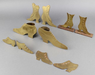 10 pairs of Victorian brass and copper models of shoes