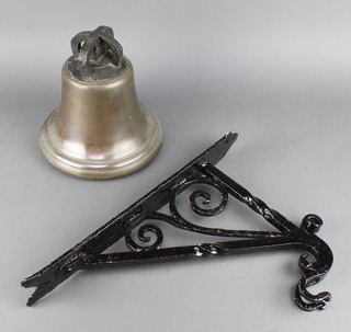 A bronze bell 9" together with an associated iron bracket 17 1/2" 