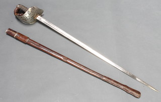 J B Johnson, an Edward VII Infantry Officer's sword with etched 32" blade complete with leather dress knot and scabbard 