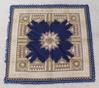 A Persian style cloth and gold wire work table cloth with central medallion 47" x 46" 